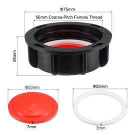 MECCANIXITY IBC Tank Valve Adapter 56mm ID Coarse Female Thread Plastic Water Tote Cover Lid Cap with Gasket, Black