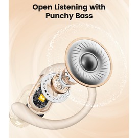 TAGRY Open Ear Earbuds Wireless Headphones 40HRS Playtime Fast Charging Digital Display Open Ear Headphones with Ergonomic Earhook IPX7 Waterproof Bluetooth 5.4 Ear Buds for Running Workout Beige