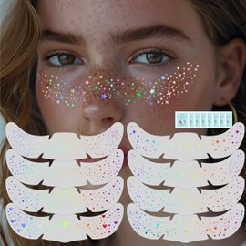 HOSAILY 8Pcs Chameleon Glitter Freckles Face Tattoo, Holographic Multichrome Waterproof Face Glitter Speckles Patches, Long Lasting Temporary Tattoos Sticker Makeup for Festive Rave Accessories
