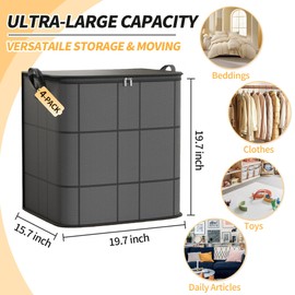 4 Pack 100 L Large Clothes Storage Bags, Comforter Storage organizers with lid, Clothing Storage Bins with Reinforced Handles, Sturdy Zippers, for Clothes & Bedding