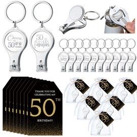 Zeyune 30 Sets 50th Birthday Party Favors for Guests Beer Bottle Opener Nail Clippers Keychains Bulk Thank You Cards with Organza Gift Bags for Birthday Anniversary Souvenirs Return Gifts