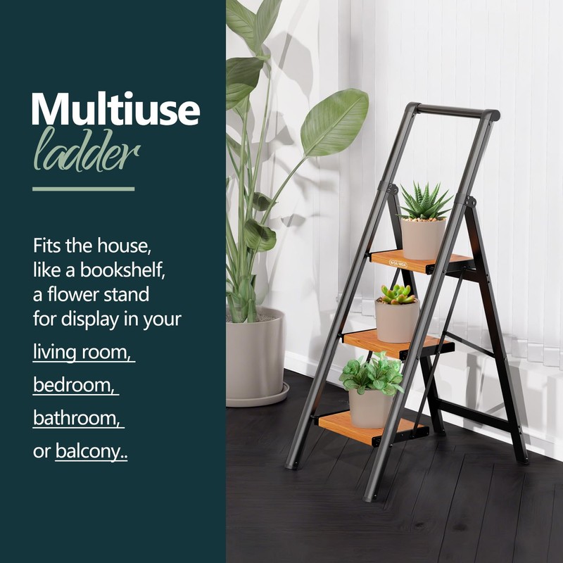 WOA WOA 3 Step Ladder, Ladders for Home, Anti-Slip Pedals,