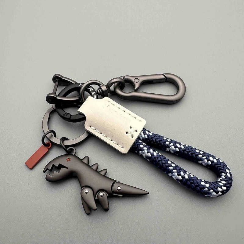 Aluminum Alloy Dinosaur Charm Paired with a Hand-woven Bracelet, Keychain