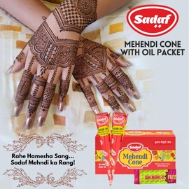 Sadaf Natural Mehendi Cone - Pack of 14 Cones with Mehendi Aftercare oil free | Mehendi Cone for Hands & Feet | For Dulhan and Bridal mehendi | Mehendi Cone for Wedding