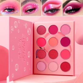 Afflano Pink Pigmented Eyeshadow Palette Blendable Purple Peach Eyeshadow Palette Matte Shimmer Cream Light Purple Small Cute 12 Colors Girls Women Mother