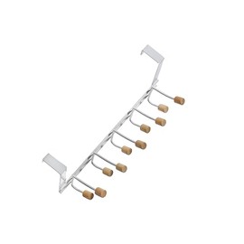 Iron Powder Coated Over The Door 10 Hooks Wooden Knob, Hooks, White, Iron, 13.78 x 3.74 x 6.69