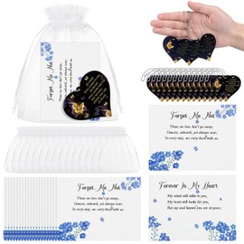 Namalu 100 Sets Funeral Favors for Guests Forget Me Not Themed Favors for Celebration of Life Funeral Keepsakes Bulk with Heart Charms Memorial Prayer Cards Ideas Sympathy Gifts