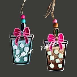 Fuehbur Iced Coffee with Bow Car Freshies Silicone Mold - Air Freshie - Aroma Bead Freshener - Badge Shape Candle Soap Mould - Oven Safe