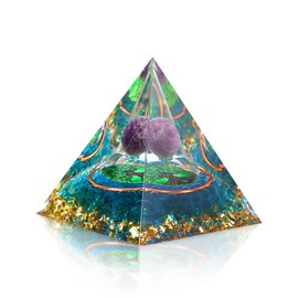 Crystal Pyramid, 6 cm Amethyst Pyramid Gemstone, Tree of Life Pyramid Desktop Ornament Home Decoration for Yoga, Meditation (Green)