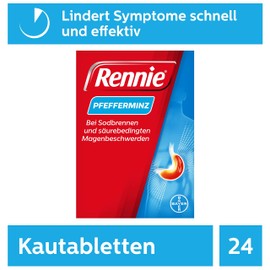 Rennie Rennie Pfefferminz lindern Sodbrennen und säurebedingte Magenbeschwerden, 24 Kautabletten