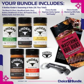Kinders Buttery Garlic & Herb Woodfired Garlic The Blend Buttery Steakhouse All Purpose Seasoning & Rub 5 pk (28.75 oz) + BBQ Masters & Opener (7 Items)!