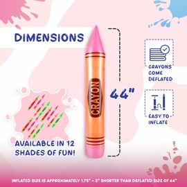 Forest & Twelfth 4" Jumbo Inflatable Crayons 12 Pack Jumbo-Size Blow-Up Crayon Set, Neon Colors, Ideal for Decorating Child’s Room or Classrooms, Great Party Favor, Photo Prop, Pool Toys