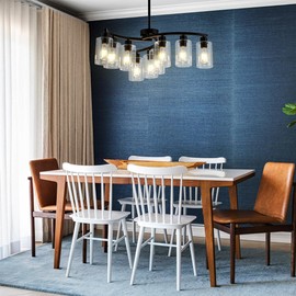 SHIGUANG Black Chandelier, 9 Light Chandeliers for Dining Room Light Fixtures Over Table, Industrial Hanging Pendant Lighting with Glass Shade for Kitchen Island Farmhouse Living Room Entryway