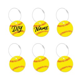 6 PCs Softball Luggage Tags for Suitcases Travel Labels Gifts, Softball Keychain PVC Name Id Card and DIY Pocket Hug Card, Backpack Charms for Men Women Travel Bag Suitcase