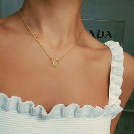 Kyerlyn Simple Sun Necklace Cute Tiny 14k Gold Plated Choker Necklaces Hollow Necklace for Women Dainty Gold Necklaces Minimalist Trendy Jewelry Gifts for