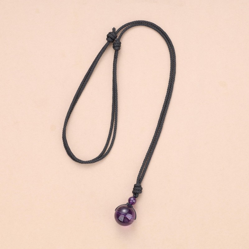 COAI Unisex Ball Pendant Made of Gemstones Adjustable Necklace, amethyst