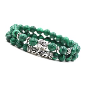 Unique Chakra Duo Bracelet Malachite Buddha 8 mm Beads Energy Bracelet Healing Stones Stretchy Jewellers Quality, Malachite, malachite