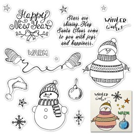 Christmas Snowman Clear Stamps for Card Making Decorative Xmas Theme Blessing Words With Sentiment Transparent Silicone Stamps for DIY Scrapbooking Supplies Embossing Paper Card Album Decoration Craft