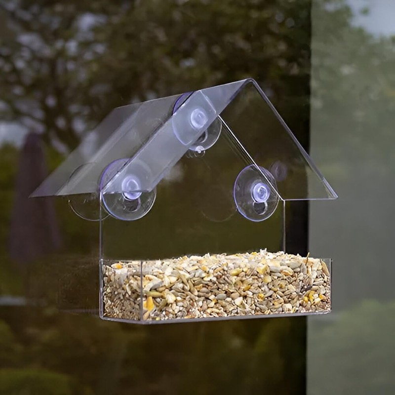 Perspex Window Bird Feeder with Strong Suction Cups – Transparent