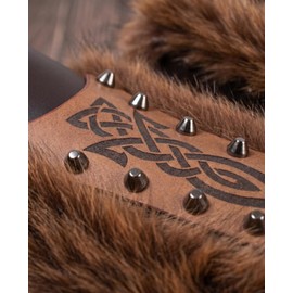 Nordic Viking Barbarian Armor Guards Bracers Medieval Faux Fur Gauntlet Renaissance Costume Props Weapons Armor Accessory (Brown)