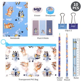 Bluey 9pcs Transparent Filled Pencil Case Stationery Set Waterproof Boys Girls Kids Children School Travel Exam