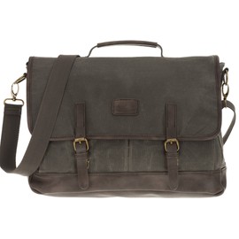 Vintage Pride Soul Briefcase Office Canvas Waxed Laptop Bag 47303 Grey/Brown + Bottle Set