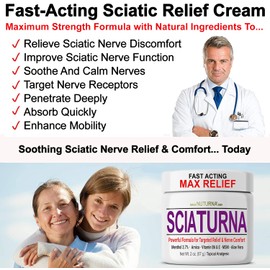 Sciatica Nerve Cream - Maximum Strength Comfort Cream for Feet, Hands, Legs, Toes, Back - Natural Ultra Strength Arnica, MSM, Menthol, Soothing Comfort, Large 4 Oz