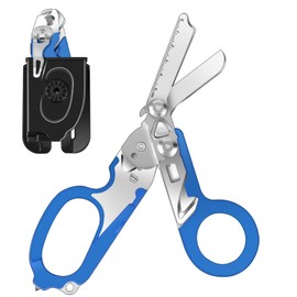 DEKELIY Dekeliy 6 In 1 Multifunctional Trauma Shears, Emergency Response Shears Stainless Steel Foldable Shears With Holster,Medical Trauma Shears Foldable With Strap Cutter Blue