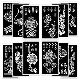 Qpout Tattoo Stencils For Kids Adults, 12 Sheets Henna Stencils for Hands,Henna Tattoo Stencil Kit, Mehndi Stencils for Hands, Tattoo Stencils for Real Tattoos, Airbrush Tattoo Stencils