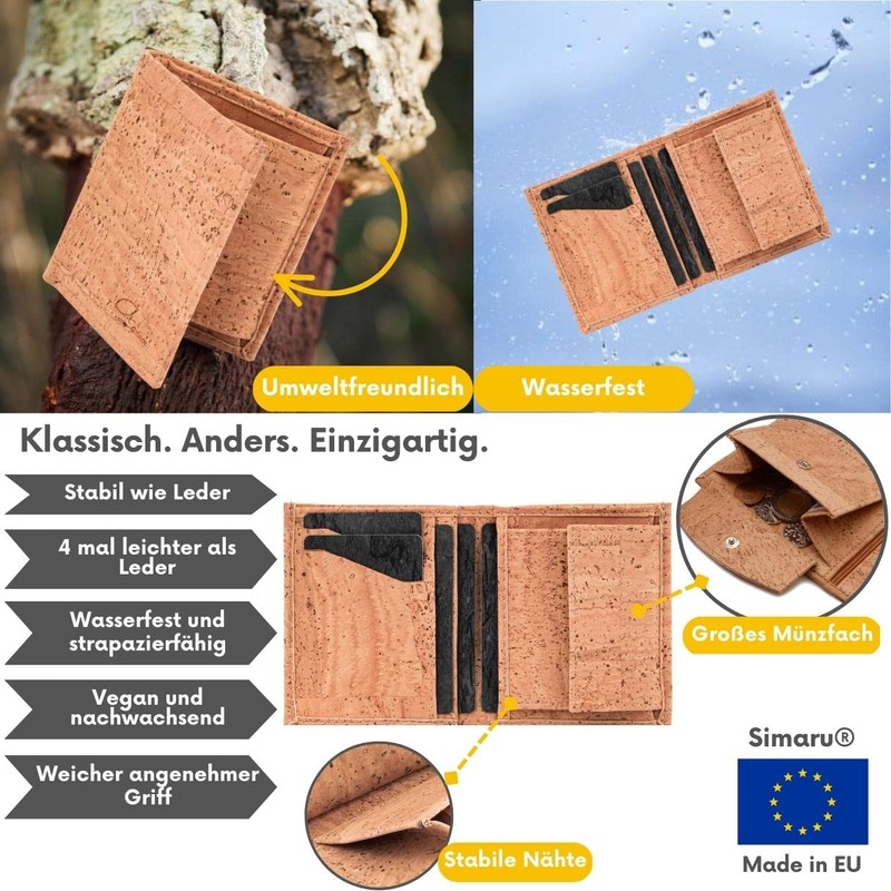 Simaru Cork Wallet for Men and Women, Wallet with RFID