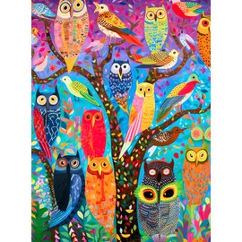 Cross & Glory - Owl Oasis: The Vibrant Perch - 1000 Piece Jigsaw Puzzle for Adults | Whimsical Owl & Garden Collage | Satin Finish