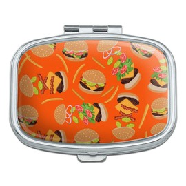 Hamburger Cheeseburger Pattern with Fries and Bacon Rectangle Pill Case Trinket Gift Box