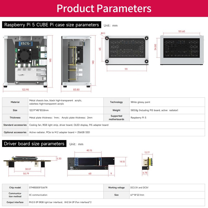 Yahboom Raspberry Pi 5 Case, Aluminum Mini Tower Case with