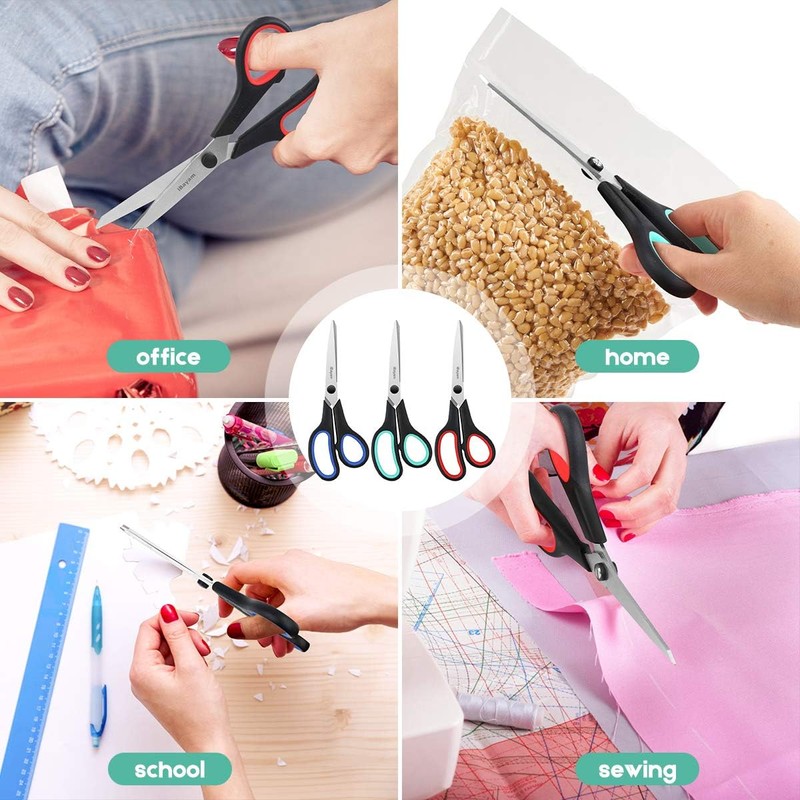 iBayam 3-Pack 8" Heavy Duty Scissors with Ultra Sharp Blades