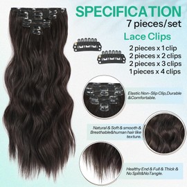 KooKaStyle Clip in Hair Extensions for Women,7PCS 20 Inch Dark Brown Hair Extensions Clip Ins Soft and Natural Hair Pieces for Women Thick Long Wavy