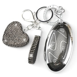 YIKECASE Key Fob Cover with Diamond Keychain Car Key Holder Case Compatible with Hyundai loniq 6 Grandeur GN7 KONA 2023 2024 Smart Remote Key Protector, 5/7 Buttons (Black-Heart)