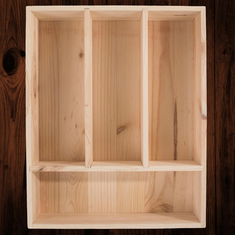 Wooden Unpainted 4 Compartment Cutlery Tray Utensil Sorter Drawer |