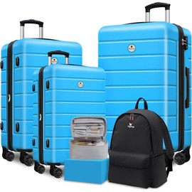 KEYTANG Classic Light Weight Hardside Expandable Spinner Wheels Luggage Suitcase W/TSA Lock, Blue, 5 Piece Set