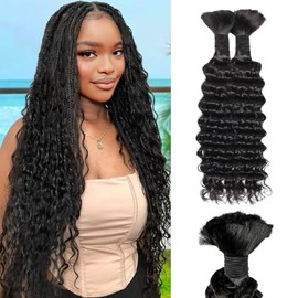 Braiding Hair For Boho Braids 22 inch Deep Wave Bulk Synthetic Bohemian Braids Curly Hair Bundles No Weft Wet and Wavy Hair for Braiding Synthetic Hair Extensions(22 Inch, 1B)