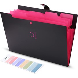 SKYDUE Document Folder A4, Expanding Folder A4 with Compartments, Postal Folder A4, Organiser Folder 4 for Home, Office, School and Travel (Black)