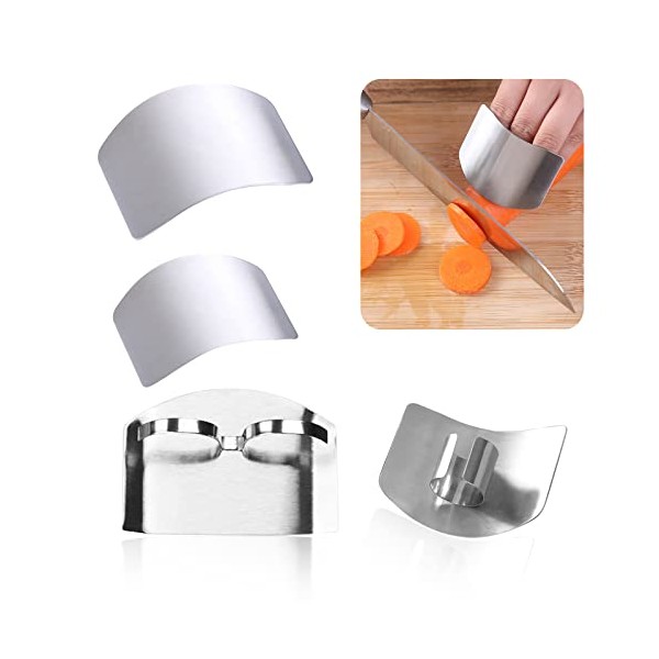 Finger Guard Kitchen Finger Hand Protector Stainless Steel Knife Ring Chopping Metal Cutting Safe Protector Cooking Safety Hand Shield for Kitchen Meat Vegetable Fruit Slicing Dicing Gadgets (2pcs)