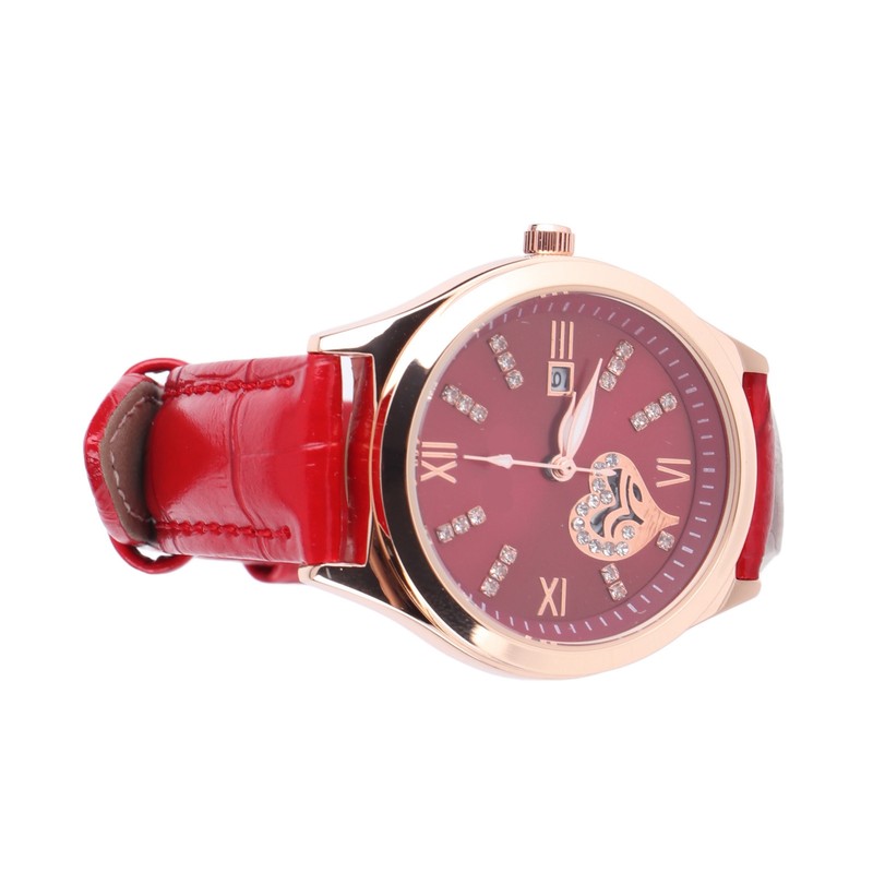 Women Watch Wine Red Mechanical Watch Luminous Waterproof Hollow Heart
