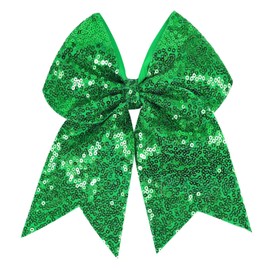 Jumbo Glitter Cheer Bow Hair Clip - 8 Inch Large Cheerleading Alligator Clips Sequin Hair Bow for Girls Teen Softball Cheerleader Outfit Uniform (Green)