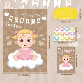 Hxezoc Baby Shower Game Pin The Pacifier On The Baby Game with 72 Pcs Pacifier Stickers, Large Baby Party Games Poster for Girls Kids Baby Shower Party Birthday Party Supplies