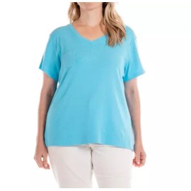 FRESH PRODUCE 3X Blue Fin $56 Fem Logo RIBBED V Cotton Baby Rib Top NWT New 3X