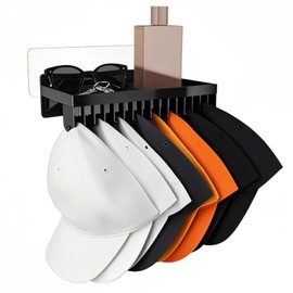 MAGTSMEI Multi-functional Baseball Hat Rack for Wall,Hat Organizer for Baseball Caps with Shelf,Over Door Hat Storage Holder Up to 16 Hats for Closet-Black