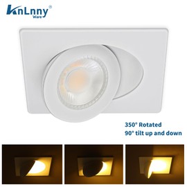 KnLnny Ware Square GimbalRecessed Lighting 4 Inch 6 Pack, Ajustable Eyeball recessed Light with Junction Box,5 Color Selectable,Airtight,9W 750LM,Dimmable,White