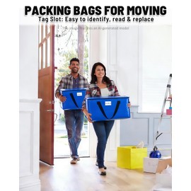 Neverwhy 6 Pack Large Moving Bags with Reinforced Handles & Zippers, Heavy-Duty Water-Resistant Storage Totes for Clothes Bedding, Reusable Packing Bags for College Dorm Moving Supplies - Blue
