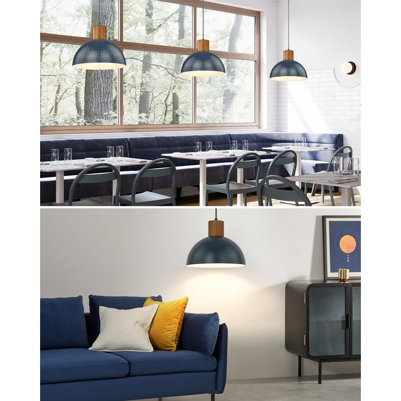 ELYONA Industrial Pendant Light 12" Hammered Metal Dome Hanging Lamp