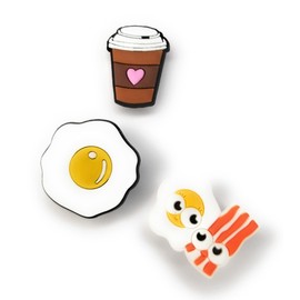 WorkedLikeACharm 3pcs Breakfast Bacon Eggs Coffee Shoe Charms for Clog Shoes Decoration Gift